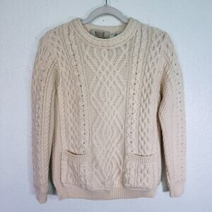 Aran Sweater Market Womens Small Merino Wool Cable Knit Fisherman Chunky Ireland